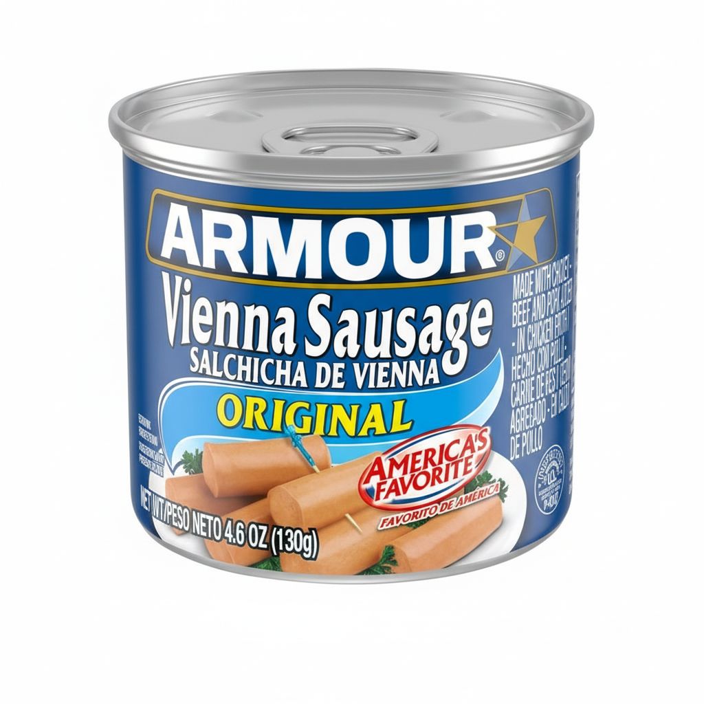 Can of Armour Vienna Sausage on a white background