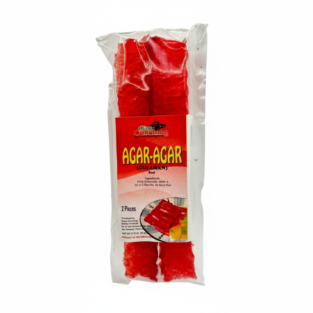 Packaged red agar-agar with a visible brand label on a white background