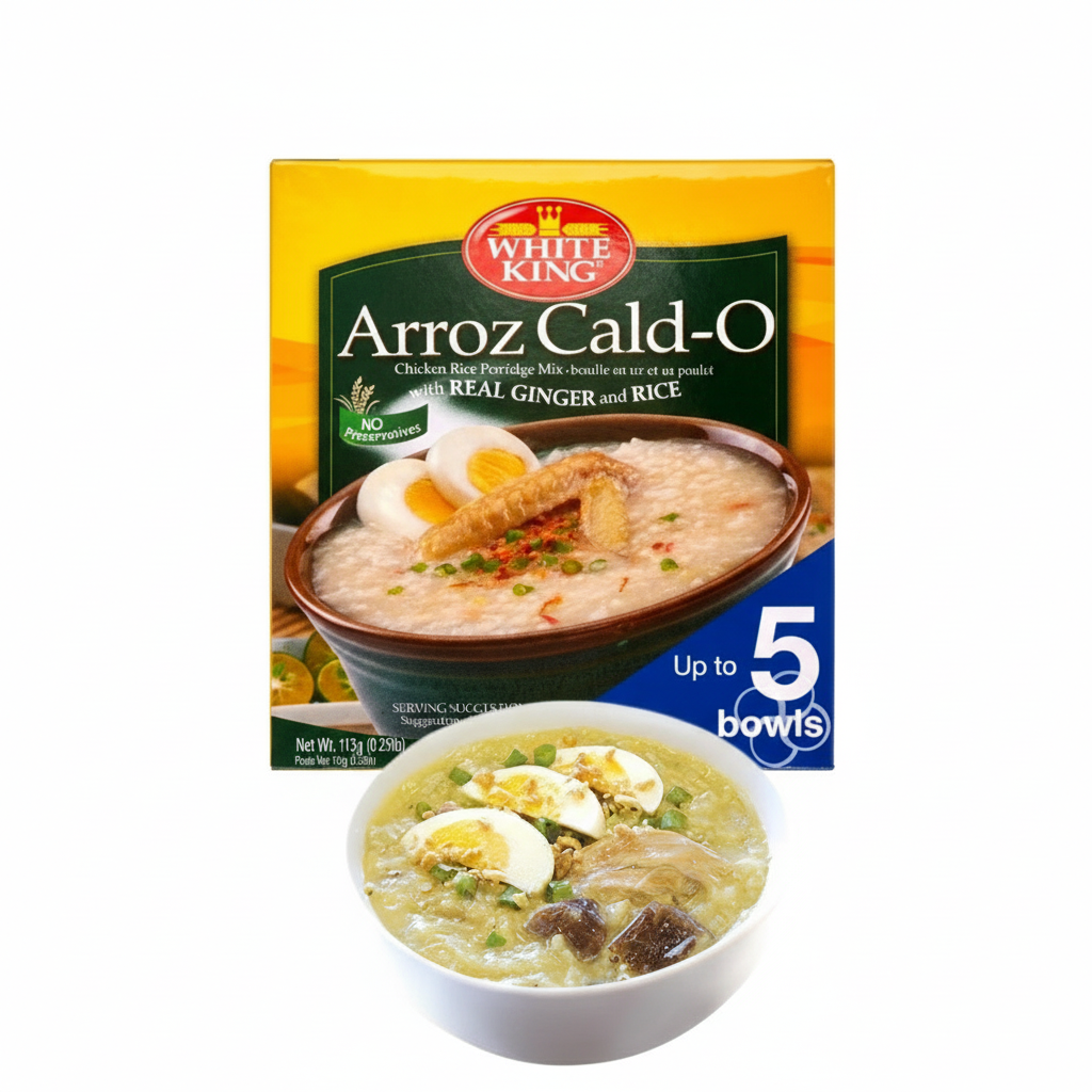 White King Arroz Cald-O package with a bowl of soup on a white background