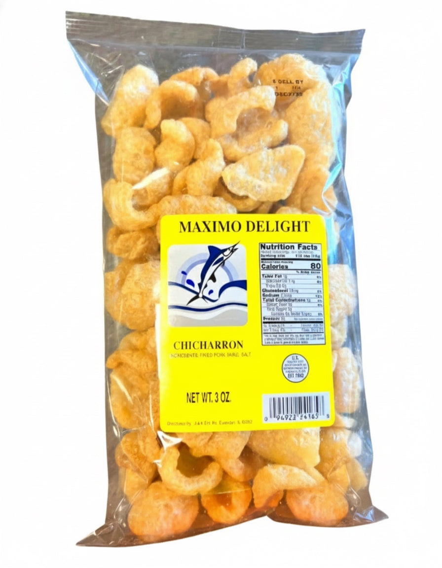 Maximo Delight Chicharrone Pork Skins Salt Added 3oz 28g Yellow