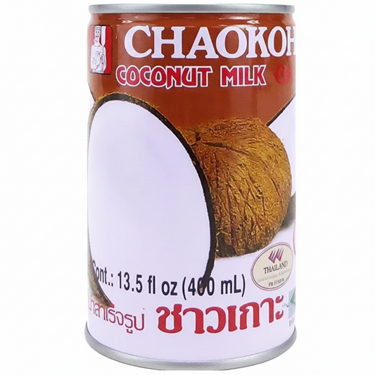 Can of Chaokoh coconut milk with a coconut image on the label.