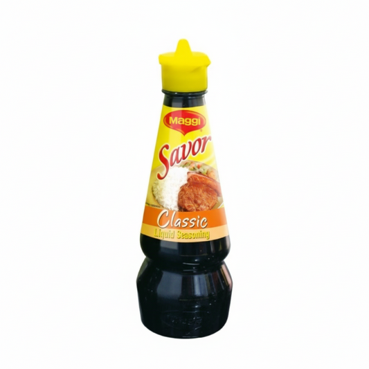 Maggi Savor Classic Liquid Seasoning bottle on a white background