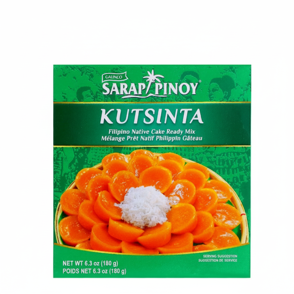 Sarap Pinoy Kutsinta cake mix packaging with a green background