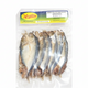 Packaged dried salted mackerel with Angelina brand label on a white background