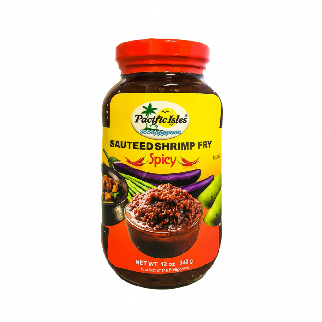 Jar of Pacific Isles Sauteed Shrimp Fry on a white background
