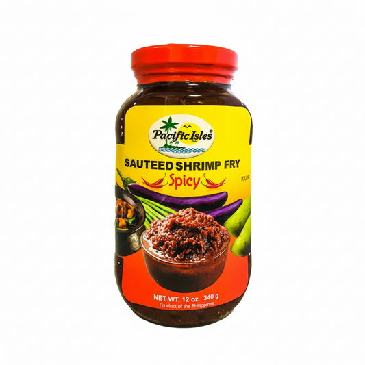 Jar of Pacific Isles Sauteed Shrimp Fry on a white background