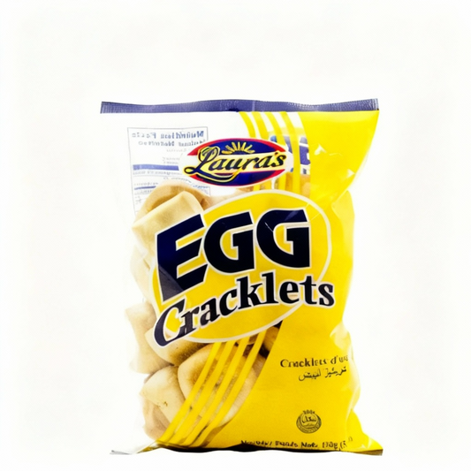 Bag of Laura's Egg Cracklets on a white background