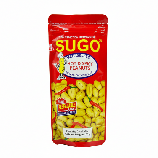 Pack of Sugo Hot & Spicy Peanuts on a white background