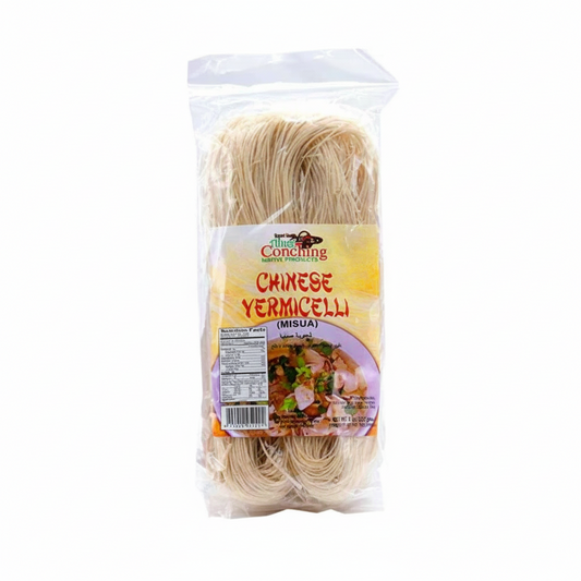 Packaged Chinese vermicelli noodles with a label on a white background