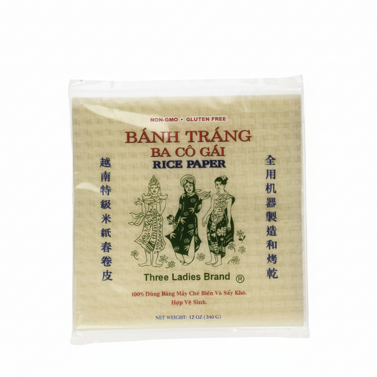 Three Ladies Brand Banh Trang rice paper package on a white background