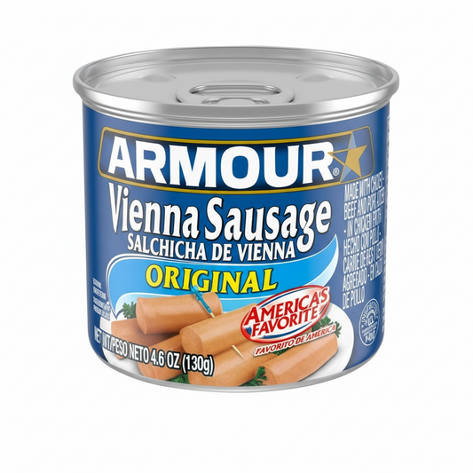 Can of Armour Vienna Sausage on a white background