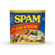 SPAM 25% Less Sodium can with colorful label on a white background