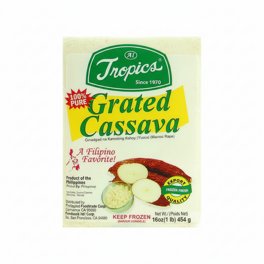 Packaging of Tropics Grated Cassava on a white background
