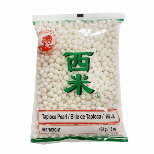 Bag of tapioca pearls with brand logo on a white background