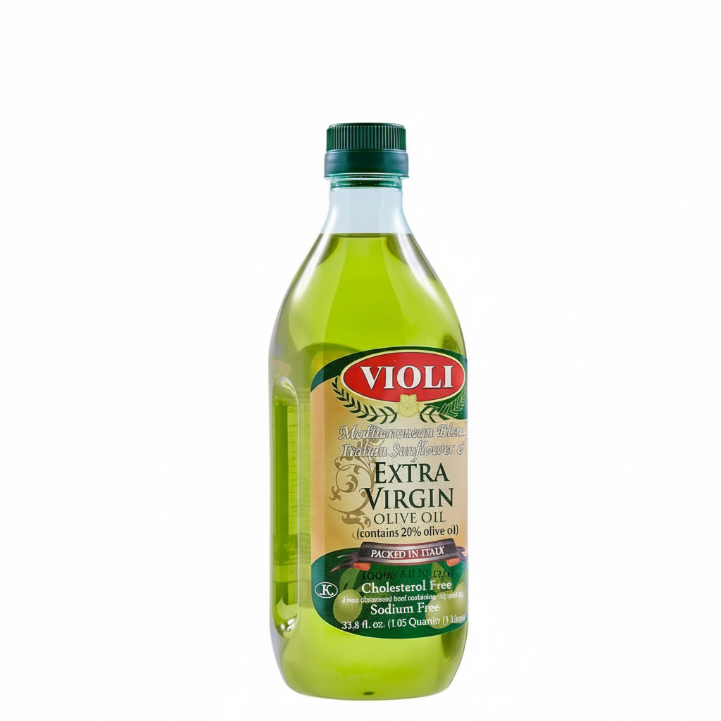 Bottle of Violi Extra Virgin Olive Oil on a white background
