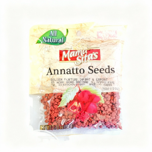 Packaged annatto seeds with 'Mama Sita's' branding on a white background