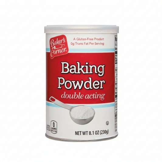 Can of Baker's Corner Baking Powder on a white background