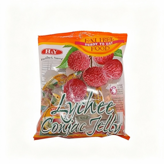 Packaged lychee congee jelly with H&Y branding on a white background