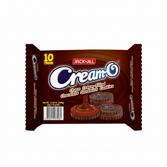 Pack of Jack 'n Jill Cream-O chocolate sandwich cookies on a white background
