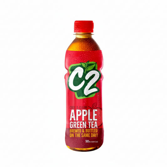 C2 Apple Green Tea bottle with red label on a white background