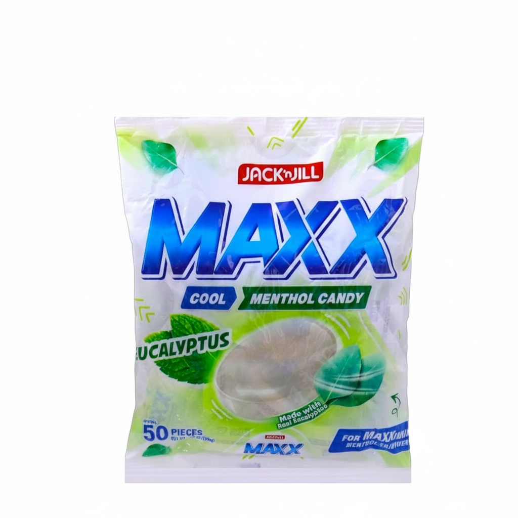 Pack of Jack N' Jill Maxx Cool Menthol Candy with Uculptus flavor on a white background