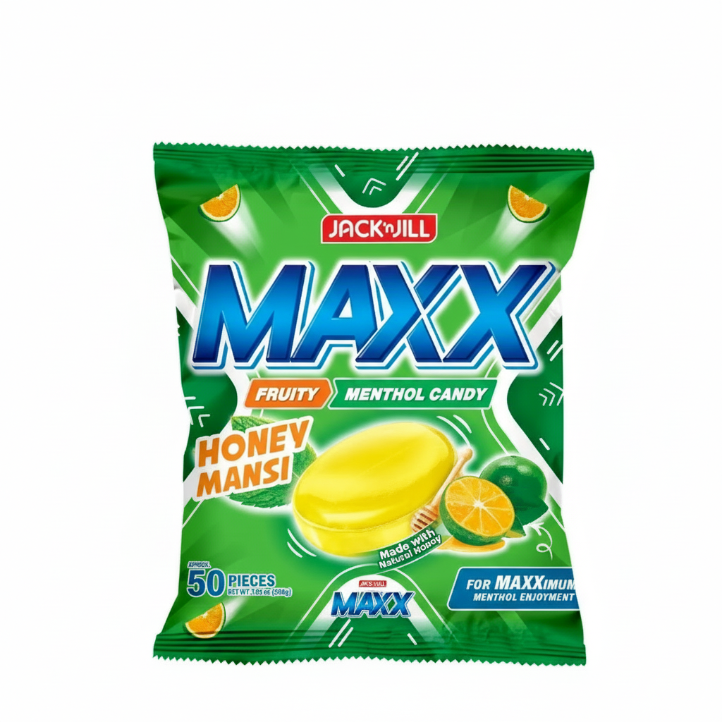 Pack of Jack n' Jill Maxx Fruity Menthol Candy on a white background