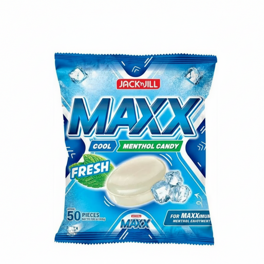 Pack of Jack n' Jill Maxx Cool Menthol Candy on a white background