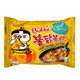 Samyang Buldak Cheese Hot Chicken Flavor Ramen packaging with cartoon character on yellow background