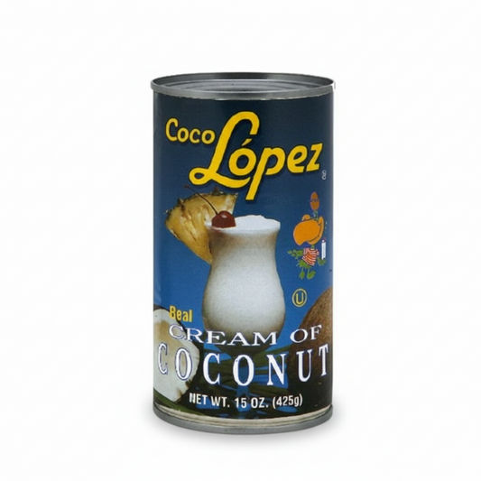 Coco Lopez Cream of Coconut can on a white background