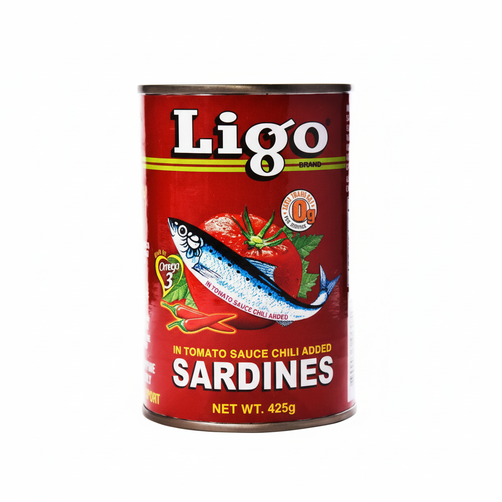 Ligo brand sardine can on a white background