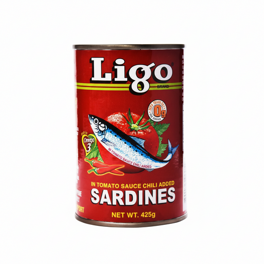 Ligo brand sardine can on a white background