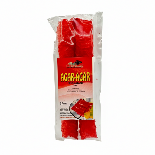 Packaged red agar-agar with a visible brand label on a white background