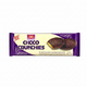 Packaging of Choco Crunchies chocolate-covered biscuits with a purple and white design.