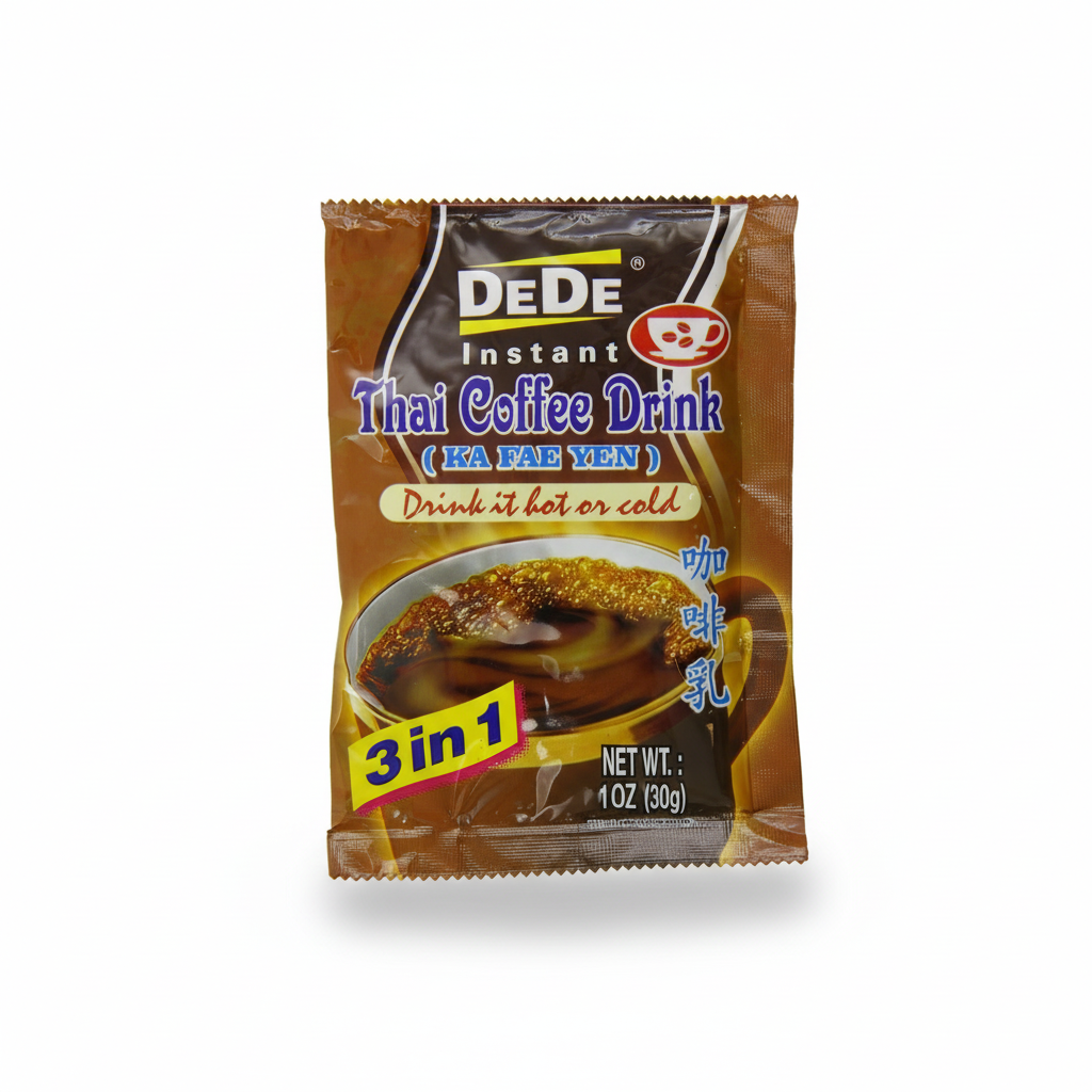 Dede Instant Thai Coffee Drink package on a white background
