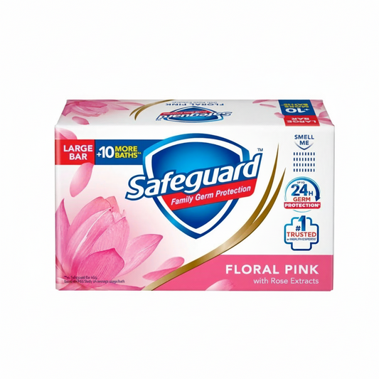 Safeguard floral pink soap bar packaging on a white background