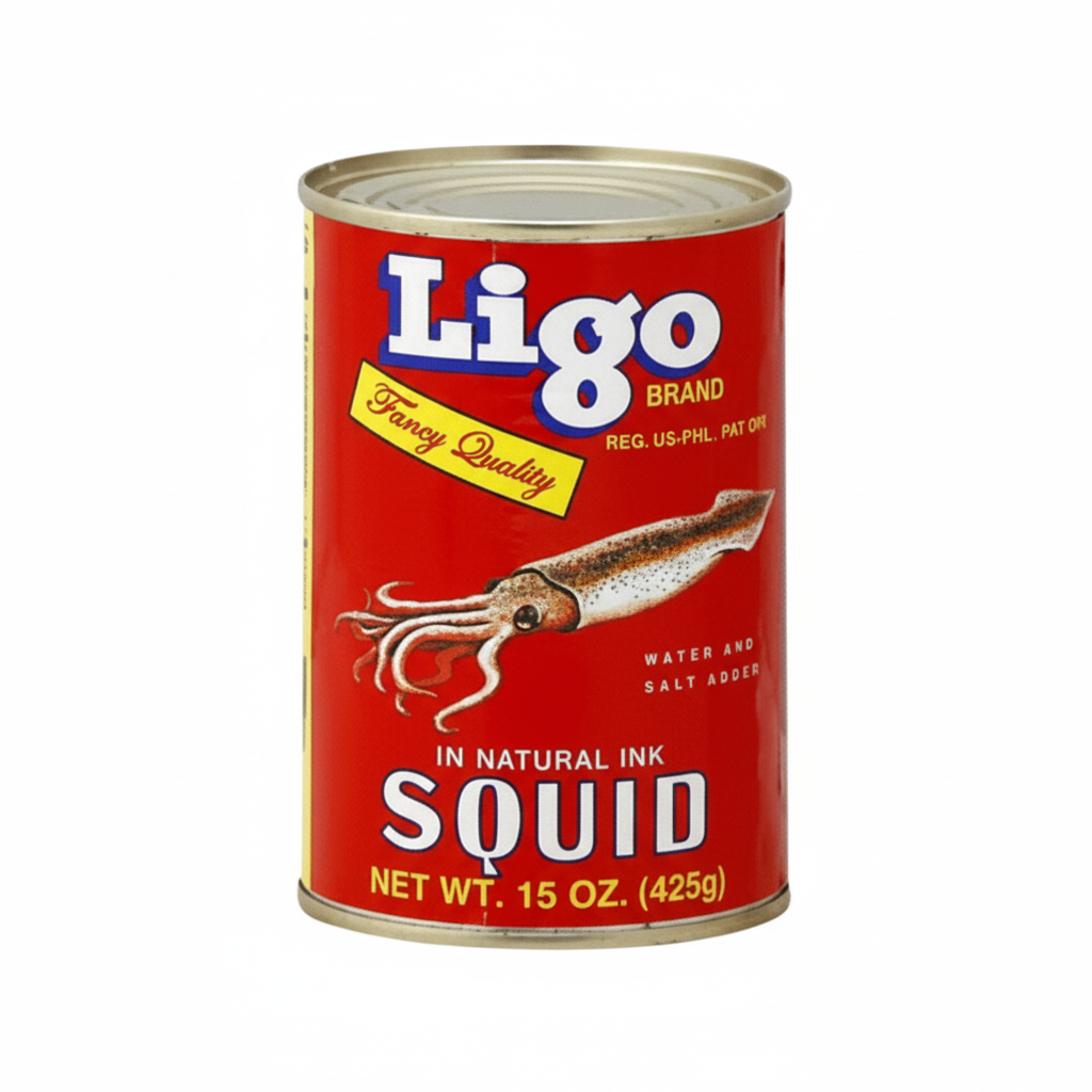 Ligo brand squid can on a white background