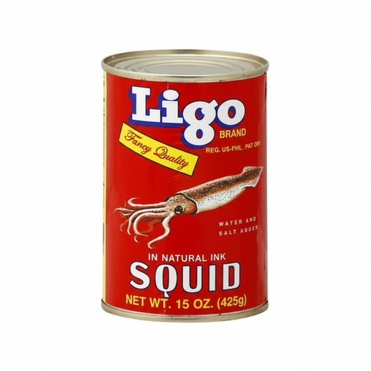 Ligo brand squid can on a white background