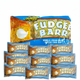 Display of Fudgee Barr snack bars with packaging showing a vanilla cream-filled mocha cake bar.