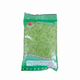 Green package of dried green peas with a brand logo on a white background