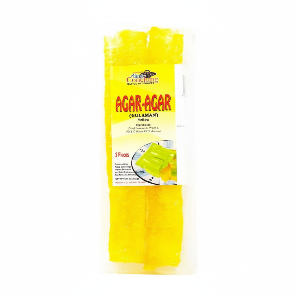 Yellow package of Agar-Agar with a brand logo on a white background