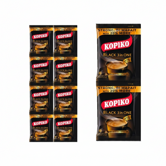 Kopiko Black 3 in One coffee packaging on a white background