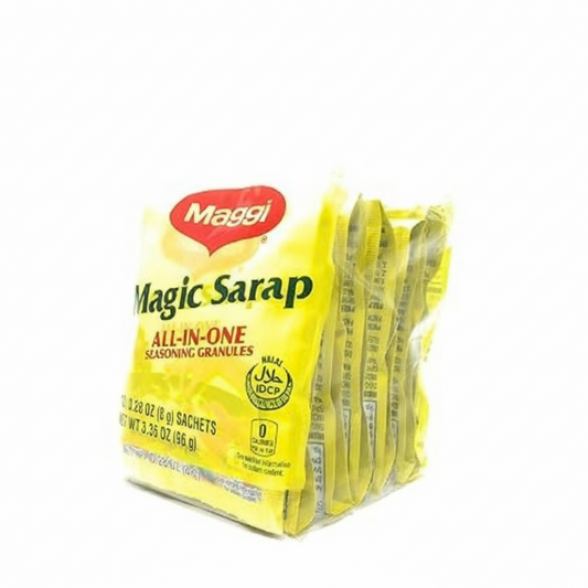 Pack of Maggi Magic Sarap seasoning granules on a white background