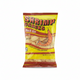Bag of shrimp snacks with bar-b-que flavor on a white background