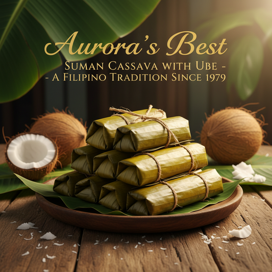 suman with ube inside, labeled 'Aurora's Best'