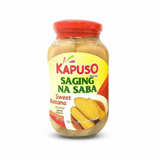 Jar of Kapuso Saging Na Saba Sweet Banana on a white background