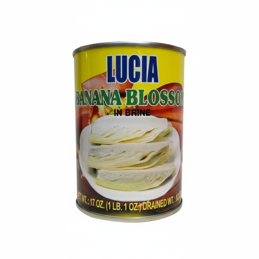 Can of Lucia Banana Blossoms in Brine on a white background