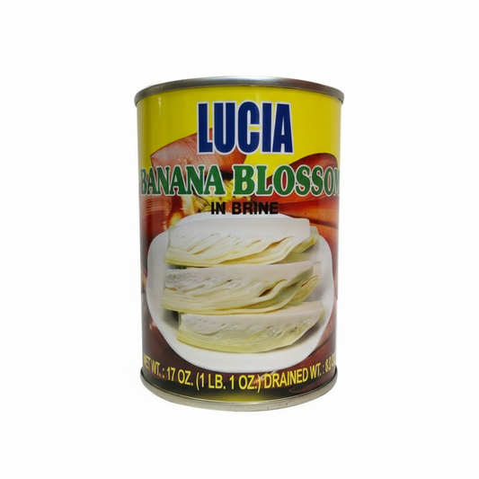 Can of Lucia Banana Blossoms in Brine on a white background