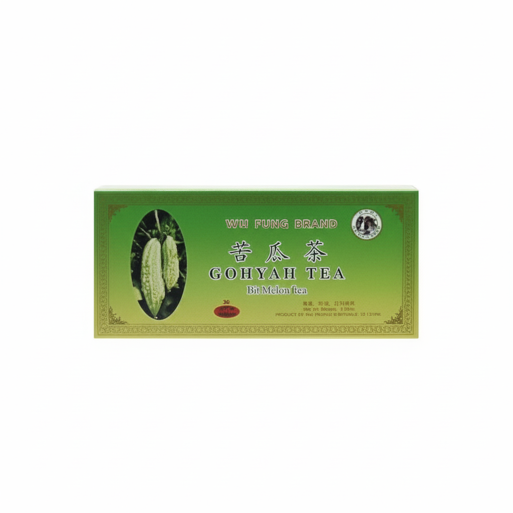 Green box of Gohyah Tea with brand logo on a white background
