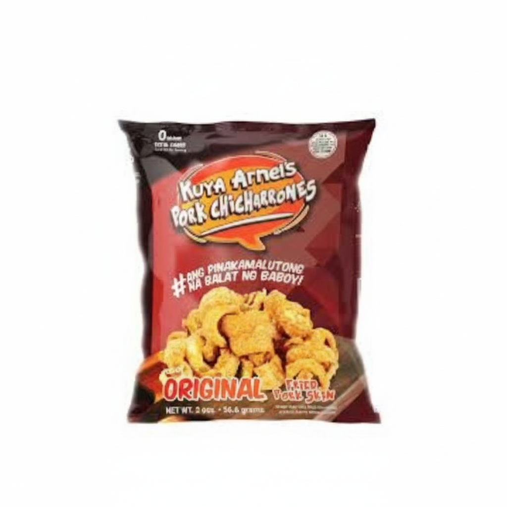 Kuya Arnel's Pork Chicharrones snack packet on a white background