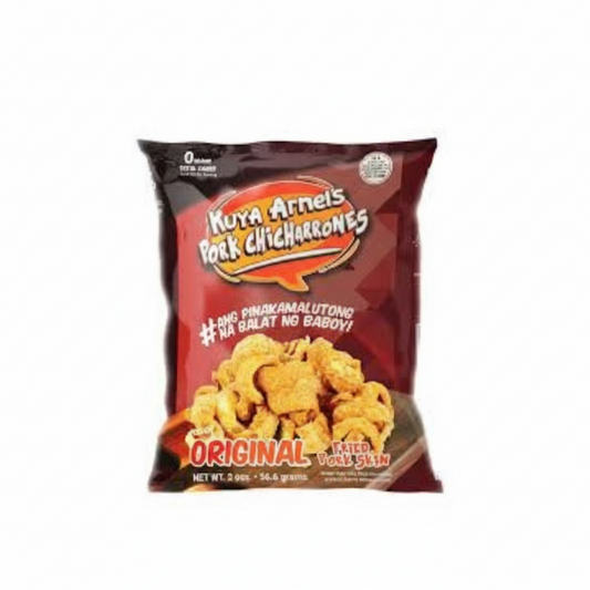Kuya Arnel's Pork Chicharrones snack packet on a white background